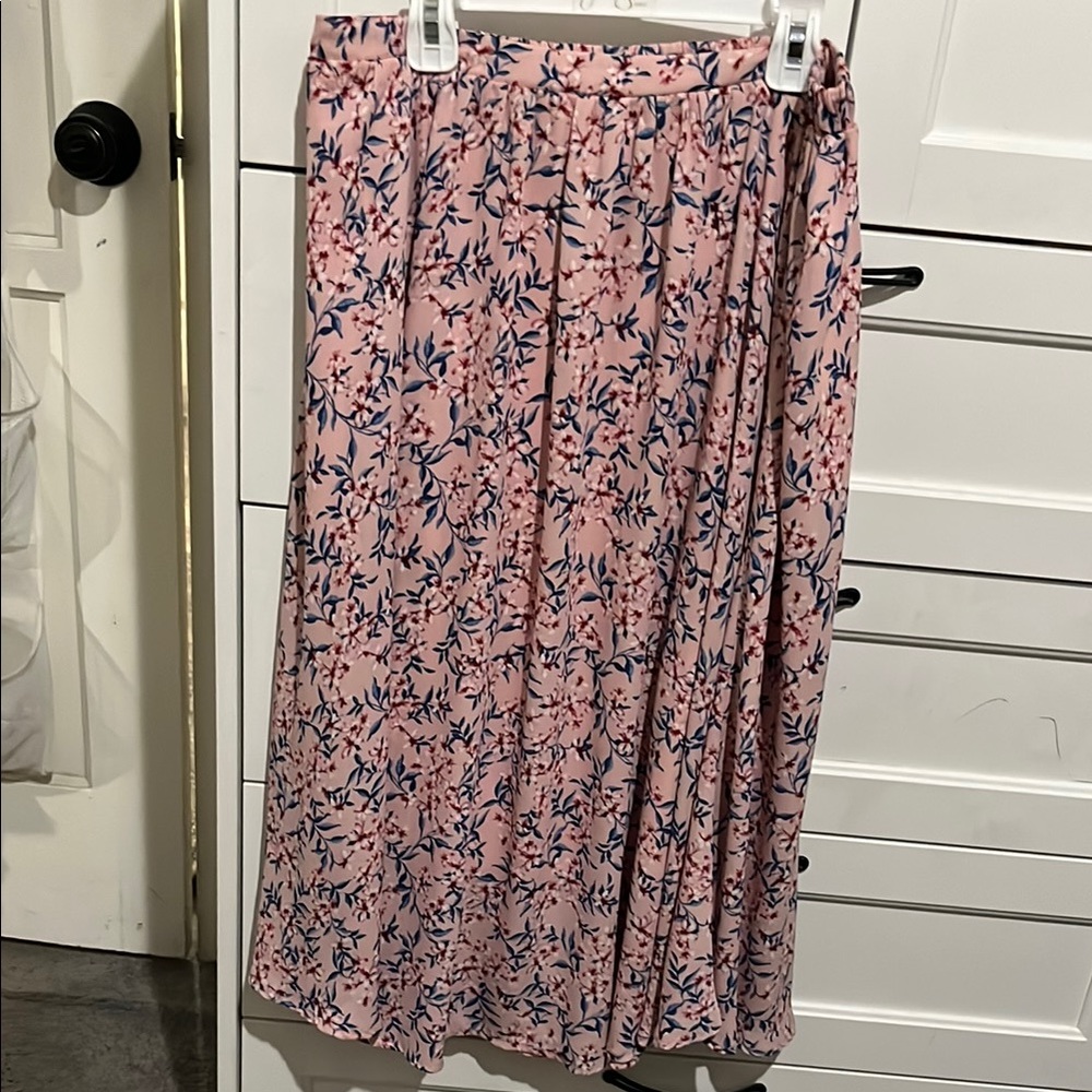 Bobeau Pink and Blue Pleated Midi Skirt